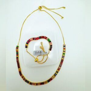 18k Gold filled Necklace & Bracelet set multicolor zircon